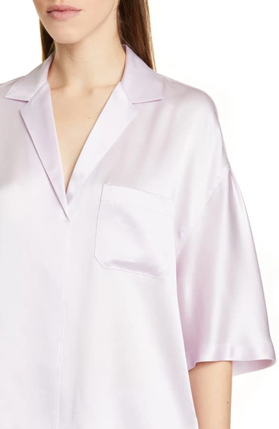 Shop Vince Short Sleeve Silk Pajama Shirt In Pale Iris