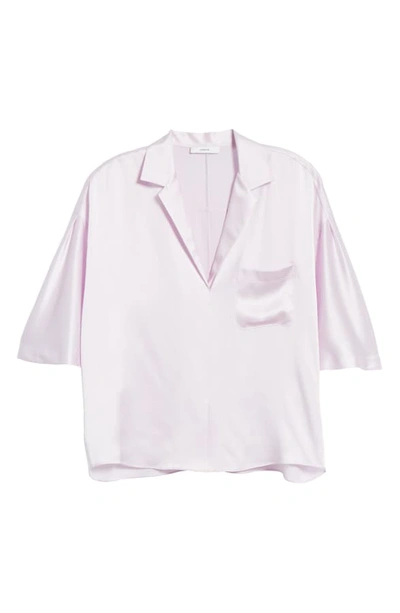 Shop Vince Short Sleeve Silk Pajama Shirt In Pale Iris