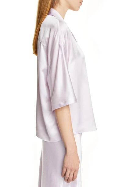 Shop Vince Short Sleeve Silk Pajama Shirt In Pale Iris