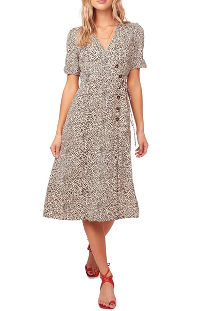 Shop Astr Kinsley Micro Print Wrap Dress In Taupe Animal Multi