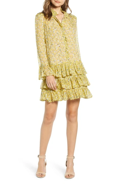 Shop Zadig & Voltaire Rebbie Anemone Tiered Ruffle Long Sleeve Babydoll Dress In Bouton