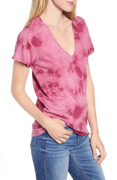 Shop Paige Zaya V-neck Cotton Blend Tee In Red Violet Tie Dye