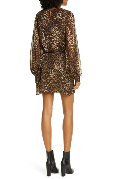 Shop Nili Lotan Rebeca Leopard Print Silk Long Sleeve Minidress In Brown Leopard Print