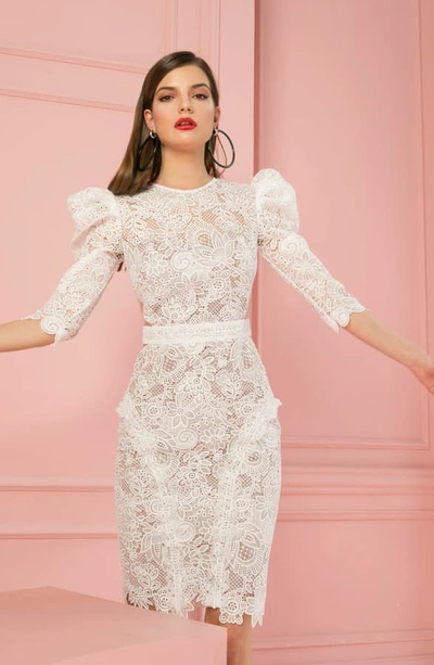 Shop Bronx And Banco Medeleine Puff Sleeve Lace Dress In White