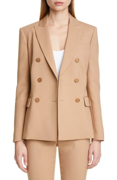 Shop Altuzarra Double Breasted Stretch Wool Jacket In Farro