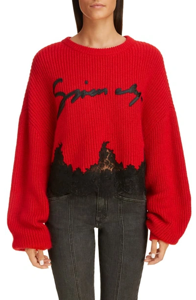 Shop Givenchy Lace Detail Logo Sweater In Pop Red