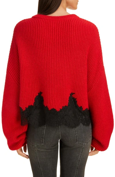Shop Givenchy Lace Detail Logo Sweater In Pop Red