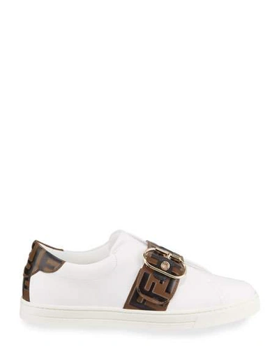 Shop Fendi Pearland Leather Low-top Sneakers In White