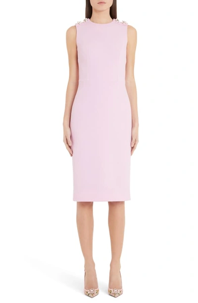 Shop Dolce & Gabbana Floral Embellished Cady Midi Sheath Dress In Pink