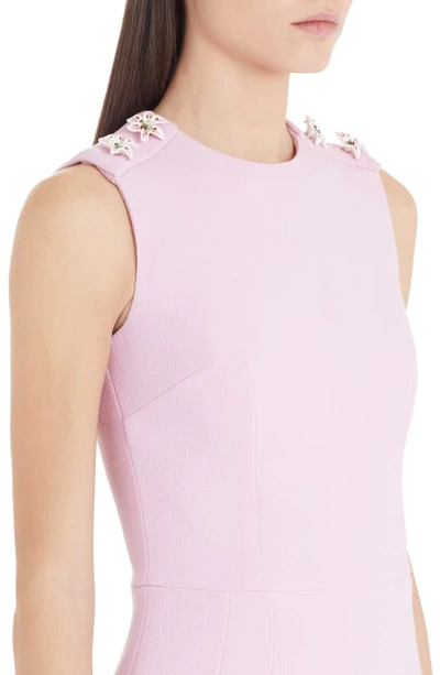 Shop Dolce & Gabbana Floral Embellished Cady Midi Sheath Dress In Pink