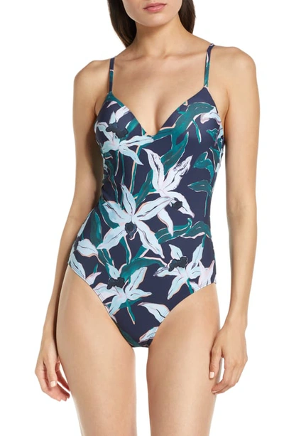 Shop Tory Burch Floral One-piece Swimsuit In Navy Desert Bloom