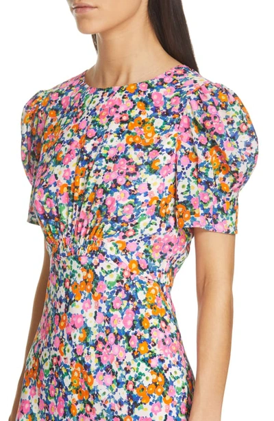 Saloni Bianca Floral-print Silk Crepe De Chine Midi Dress In Pink Rosette