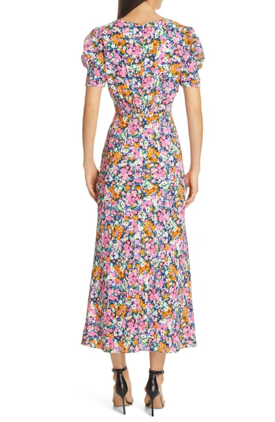 Saloni Bianca Floral-print Silk Crepe De Chine Midi Dress In Pink Rosette