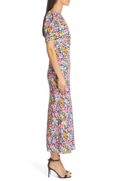 Saloni Bianca Floral-print Silk Crepe De Chine Midi Dress In Pink Rosette