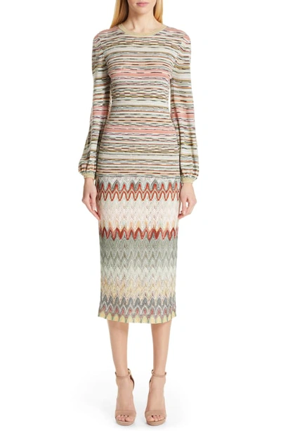 Shop Missoni Zigzag Pointelle Pencil Skirt In Cream