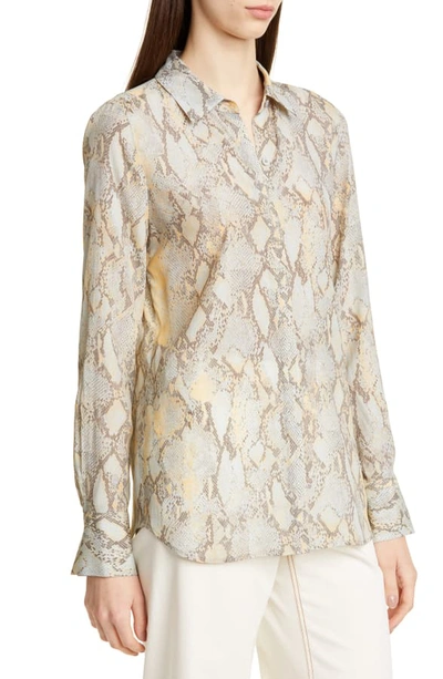 Shop Lafayette 148 Scottie Snake Print Blouse In Silver Sage Multi