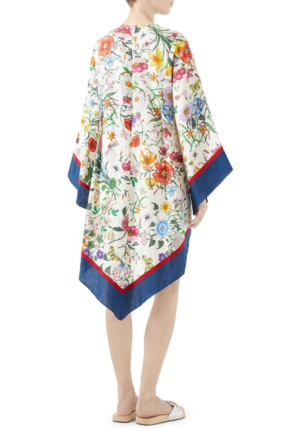 Shop Gucci Flora Print Long Sleeve Linen Dress In Ivory Print/ Mix