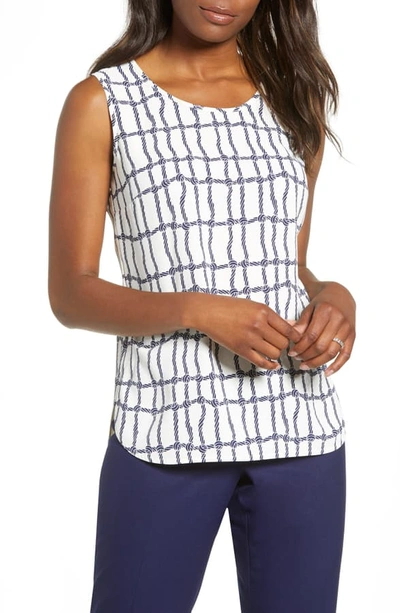 Shop Anne Klein Knot Grid Crepe De Chine Tank Top In Anne White/ Eclipse