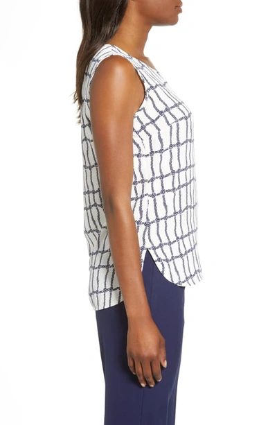 Shop Anne Klein Knot Grid Crepe De Chine Tank Top In Anne White/ Eclipse