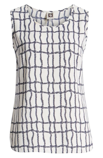 Shop Anne Klein Knot Grid Crepe De Chine Tank Top In Anne White/ Eclipse