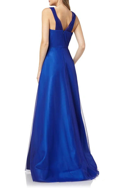 Shop Carmen Marc Valvo Infusion Ombre Tulle & Mikado Gown In Black/ Cobalt