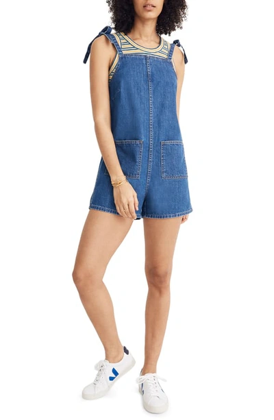 Shop Madewell Tie Strap Short Overalls In Marston Wash