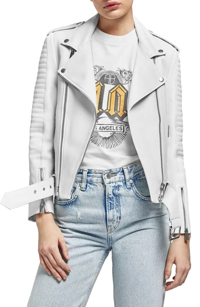 Shop Anine Bing Cassidy Leather Moto Jacket In White