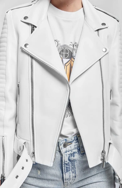 Shop Anine Bing Cassidy Leather Moto Jacket In White