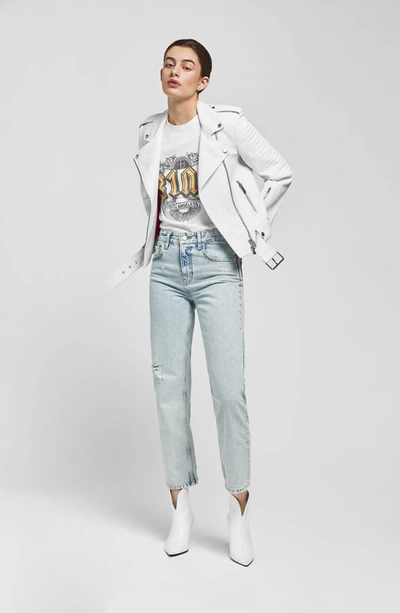 Shop Anine Bing Cassidy Leather Moto Jacket In White