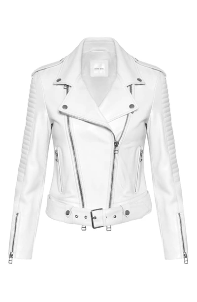 Shop Anine Bing Cassidy Leather Moto Jacket In White