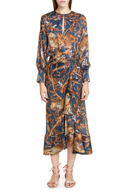 Shop Johanna Ortiz Jaguar Print Georgette Midi Dress In Deep Cerulean