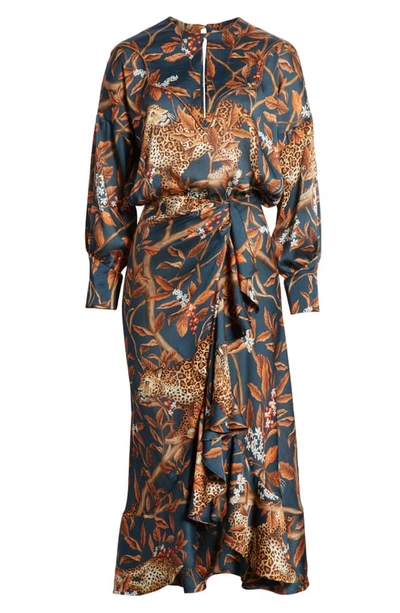 Shop Johanna Ortiz Jaguar Print Georgette Midi Dress In Deep Cerulean