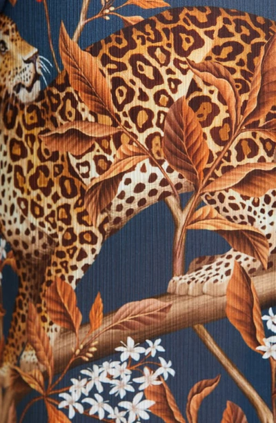 Shop Johanna Ortiz Jaguar Print Georgette Midi Dress In Deep Cerulean