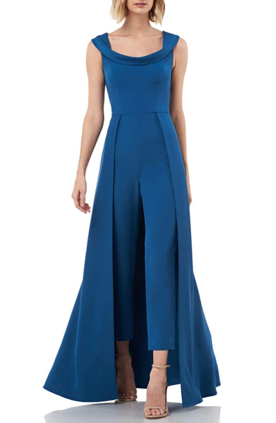 Shop Kay Unger Jumpsuit Gown In Peacock