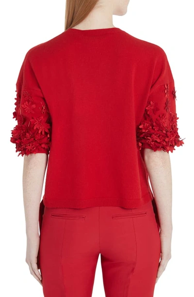 Shop Valentino Flower Embellished Wool & Cashmere Sweater In 157-red