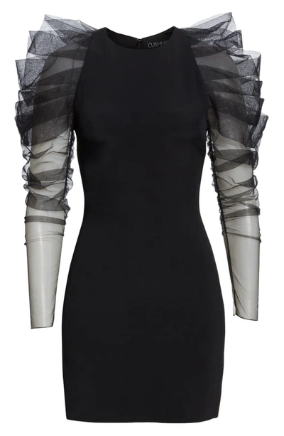 Shop Cushnie Tulle Long Sleeve Minidress In Black