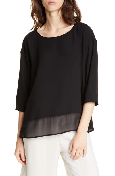 Shop Eileen Fisher Chiffon Hem Silk Top In Black