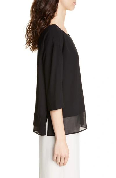 Shop Eileen Fisher Chiffon Hem Silk Top In Black