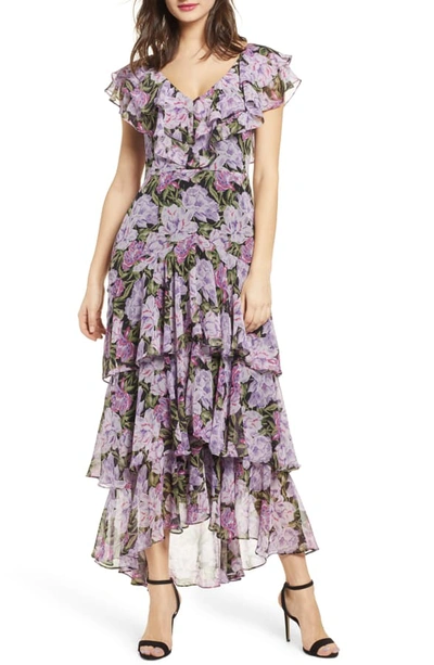 Shop Wayf Chelsea Tiered Ruffle Maxi Dress In Lilac Blossom Floral