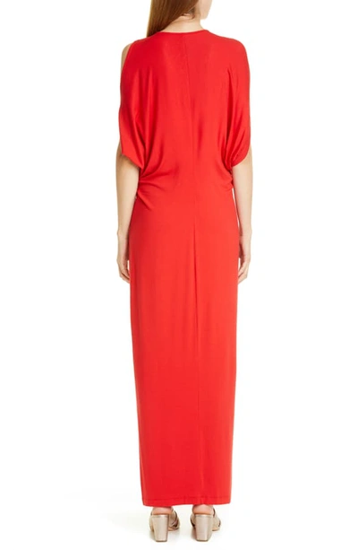 Shop Zero + Maria Cornejo Miu Cold Shoulder Sim Jersey Maxi Dress In Cherry