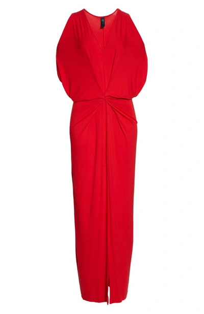 Shop Zero + Maria Cornejo Miu Cold Shoulder Sim Jersey Maxi Dress In Cherry