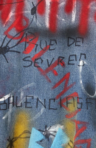 Shop Balenciaga Graffiti Print Denim Jacket In Dirt Light Vintage Blue