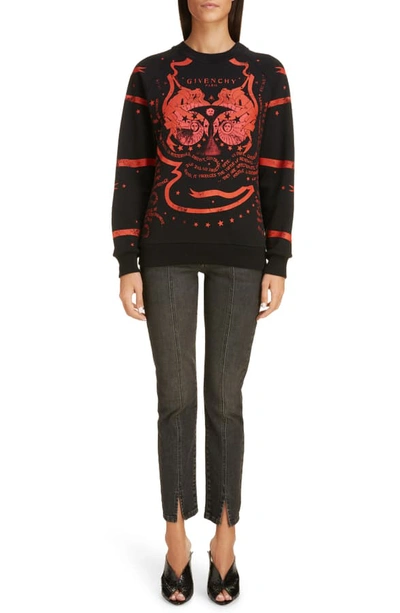 Shop Givenchy Gemini Print Sweatshirt In Black/ Red