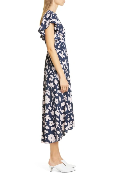 Kate Spade Splash Floral Keyhole Flutter sleeve Midi Dress In