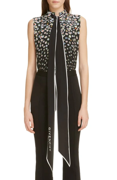 Shop Givenchy Tie Neck Degrade Daisy Print Blouse In Black/ White