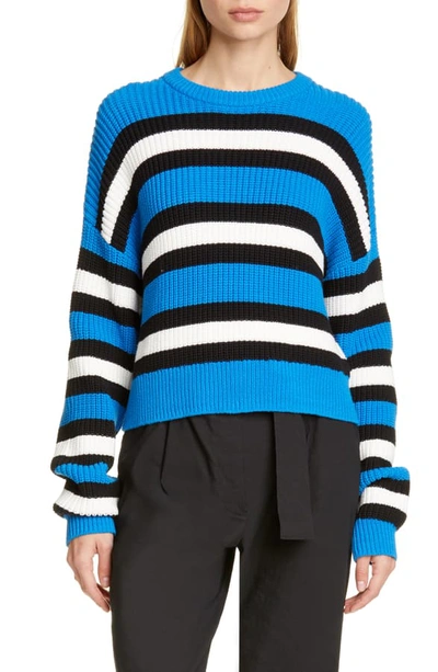 Shop A.l.c Matthews Stripe Sweater In Azure/ White/ Black