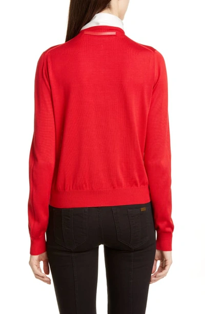 Shop Burberry Silk Cardigan With Horseferry Print Scarf In Bright Red