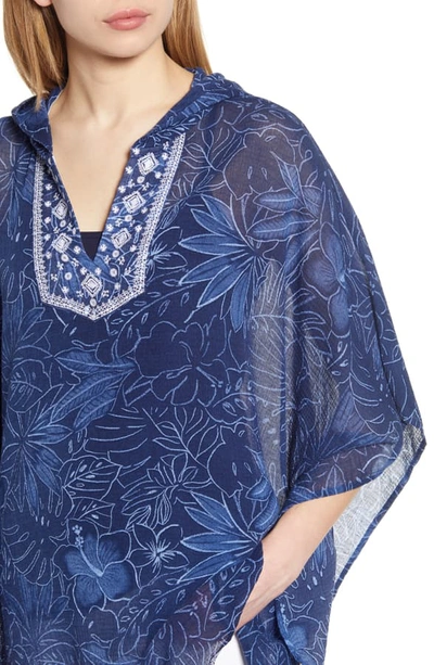 Shop Tommy Bahama Ombre Blossom Hooded Caftan In Dark Cobalt