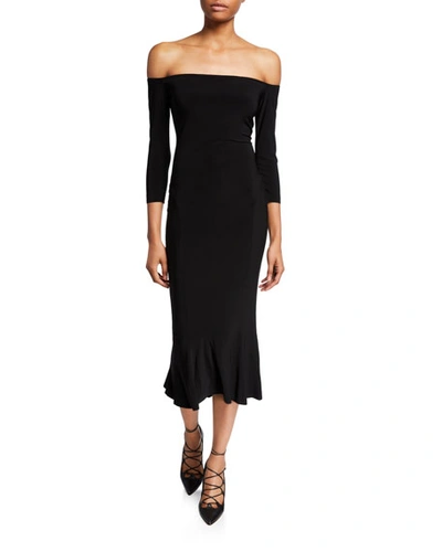 Shop Norma Kamali Off-the-shoulder Midi Fishtail Dress In Black