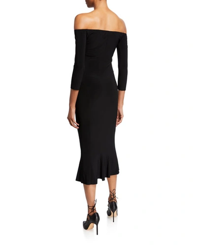 Shop Norma Kamali Off-the-shoulder Midi Fishtail Dress In Black